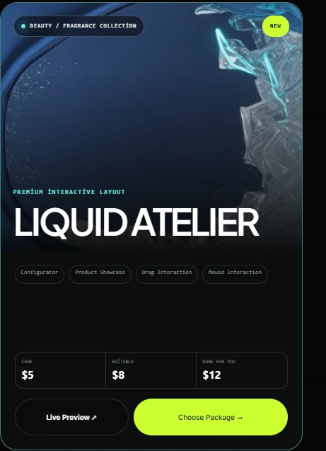 LIQUID ATELIER fragrance website layout