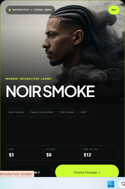 NOIR SMOKE interactive website layout