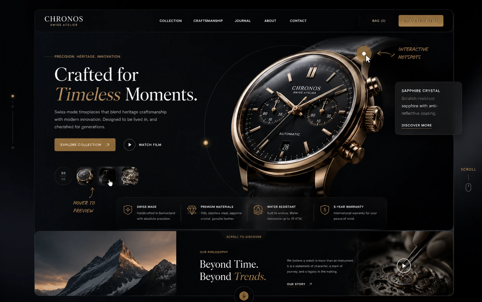 Interactive luxury watch website